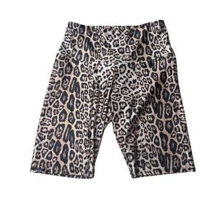 Onzie High Rise Animal Print Biker Shorts - Leopard Print M/L Womens